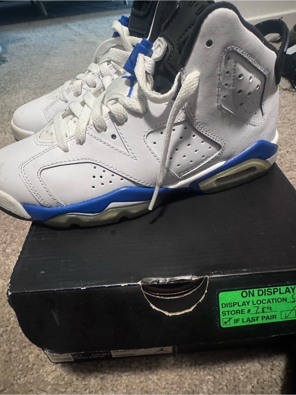 Retro Jordan 6s Kids White and Blue High-Top Athletic Shoes